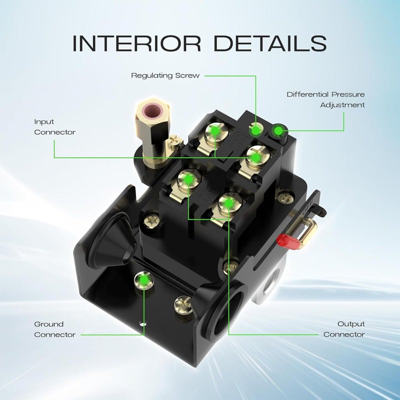 cnaodun Air Compressor Pressure Switch, 135-175 PSI 26A 1/4 NPT Thread Four-Port Pressure Switch for Air Compressor Pressure Regulator Switch - Image 5